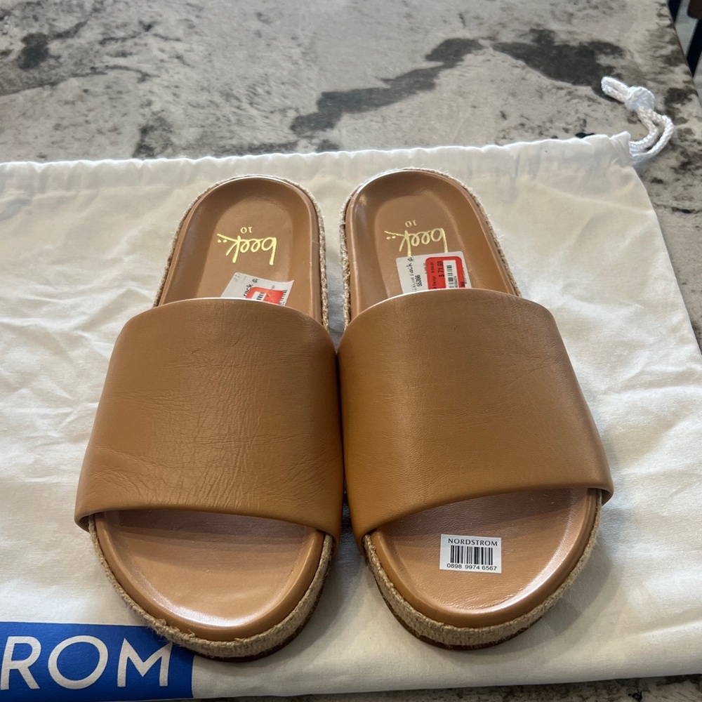 Beek Brown Leather Slide Sandals - Picture 2 of 8